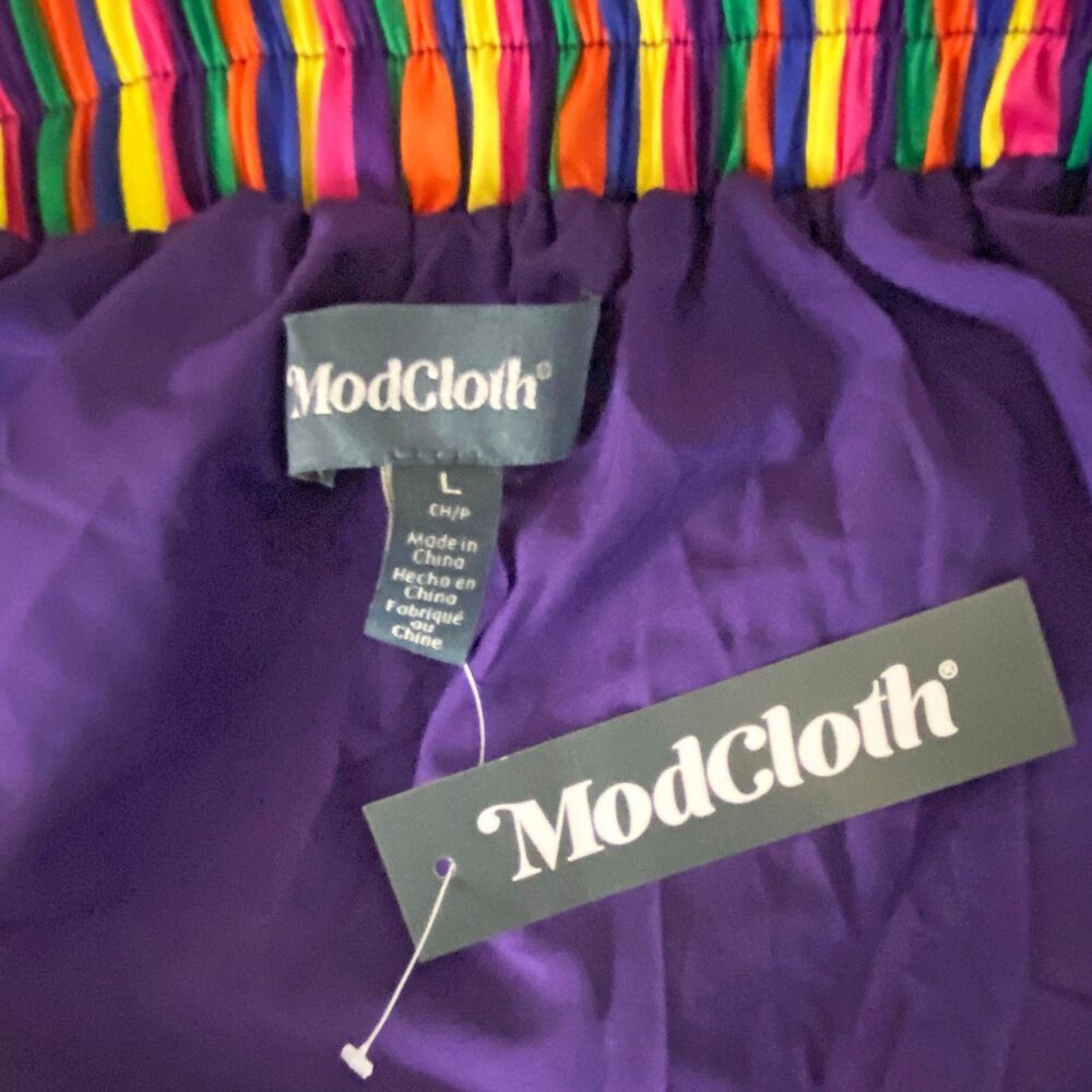 ModCloth More Than Charming A-Line Skirt Size L Ribbon Candy Stripes Pockets NEW - Picture 4 of 4